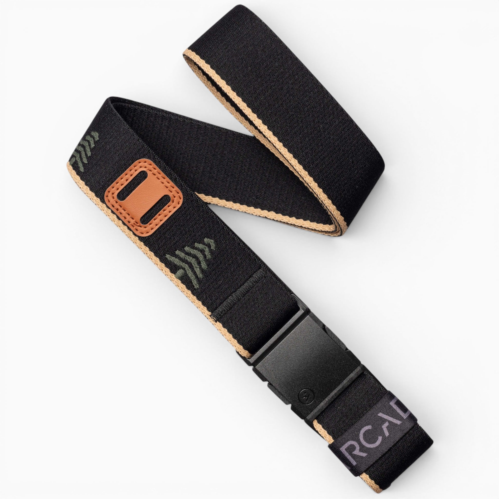 Arcade Blackwood Belt in Black/Sand — full belt with buckle